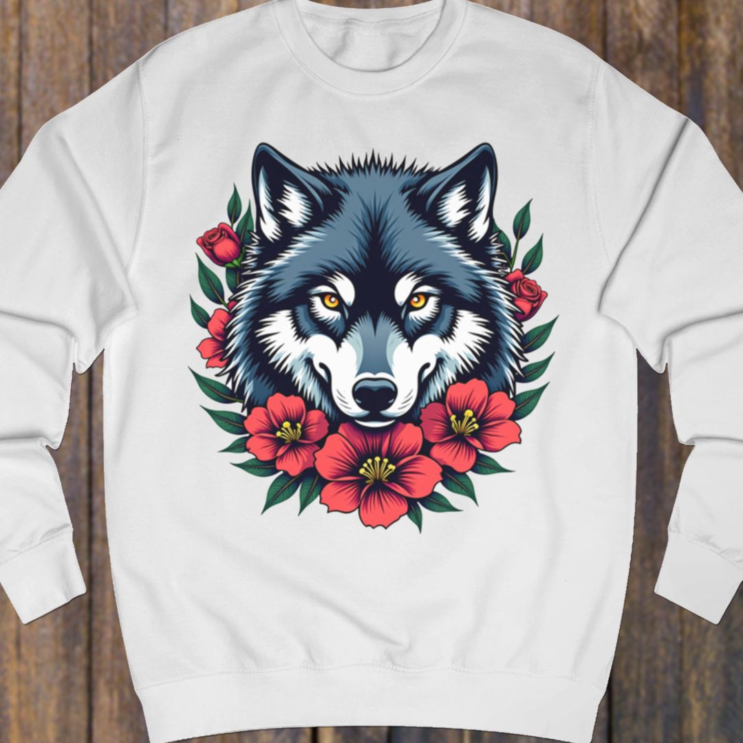 Wolf red flowers sweatshirt