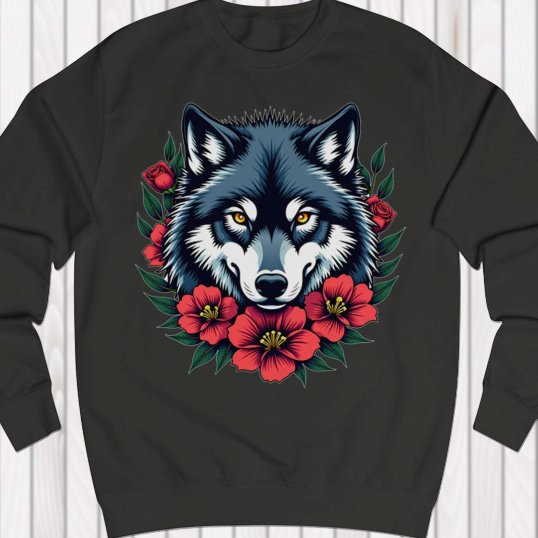 Wolf red flowers sweatshirt