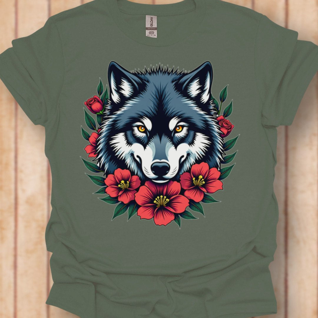 Wolf Rode Bloemen T‑Shirt