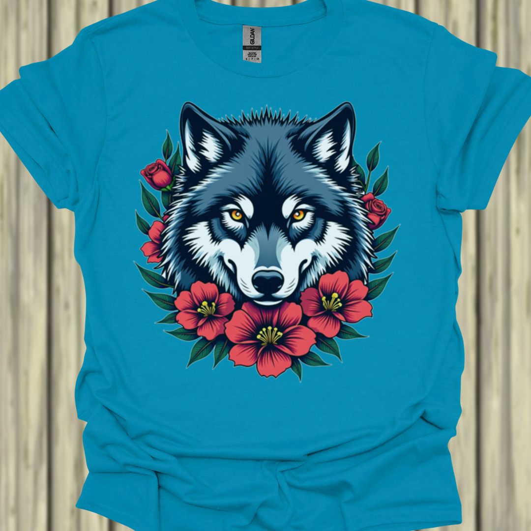 Wolf Rode Bloemen T‑Shirt