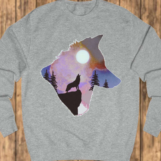 Wolf volle maan double exposure sweatshirt