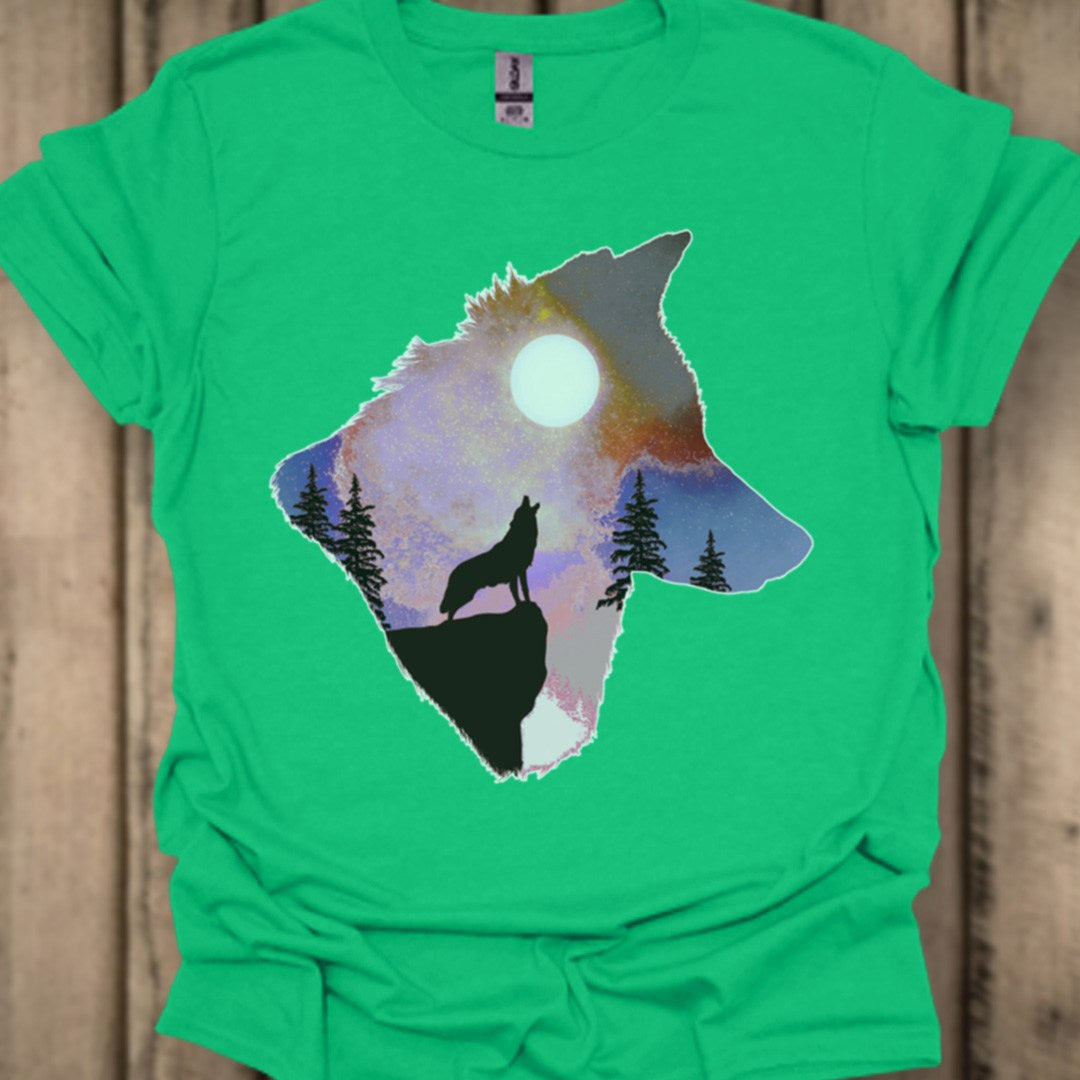 Wolf volle maan double exposure T‑Shirt