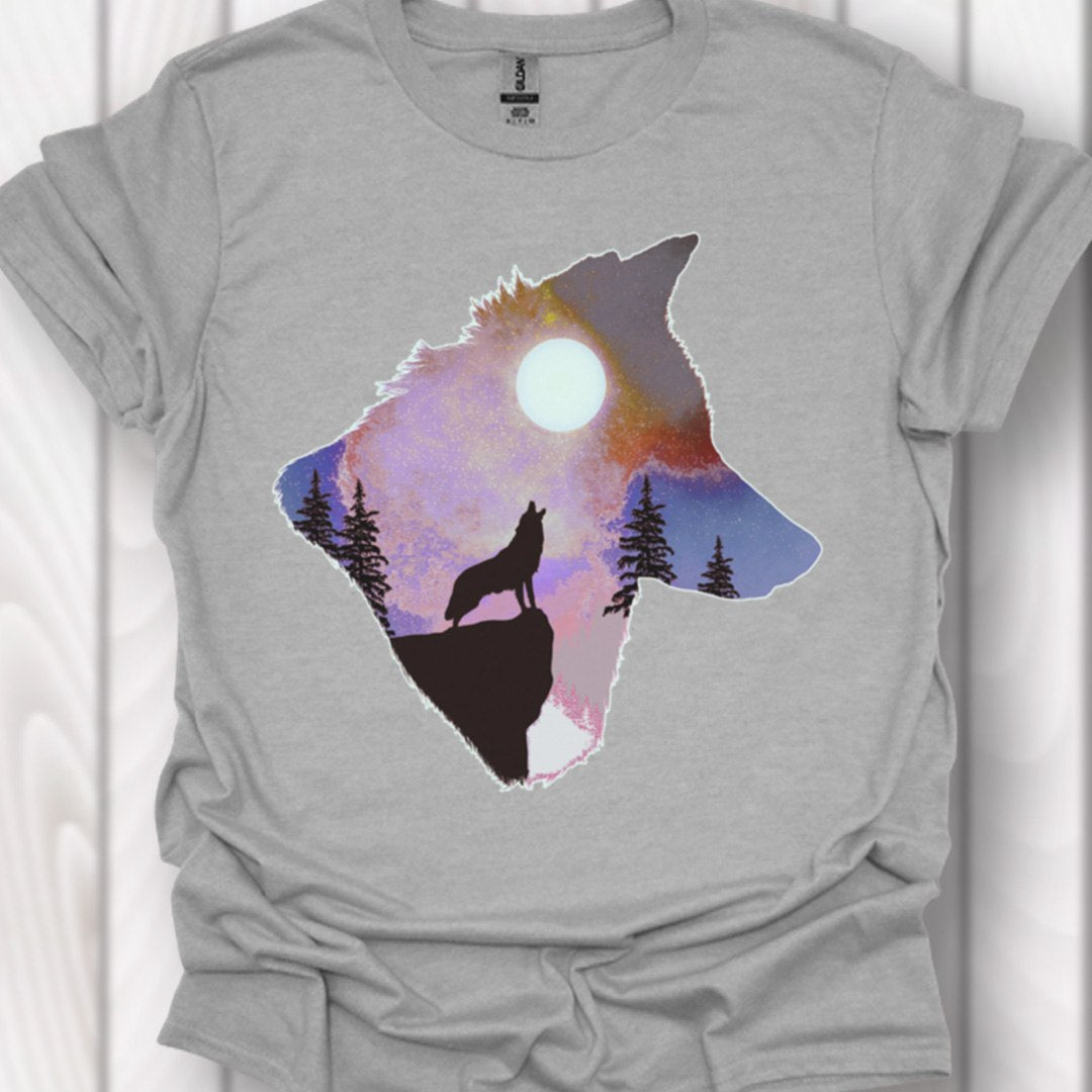 Wolf volle maan double exposure T‑Shirt