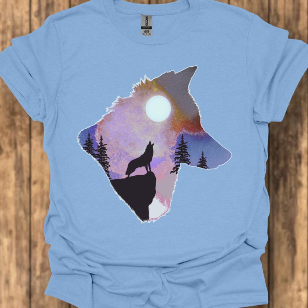 Wolf volle maan double exposure T‑Shirt