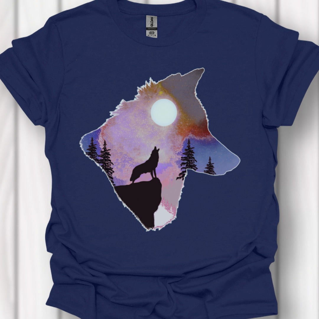 Wolf volle maan double exposure T‑Shirt