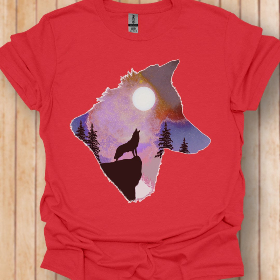 Wolf volle maan double exposure T‑Shirt