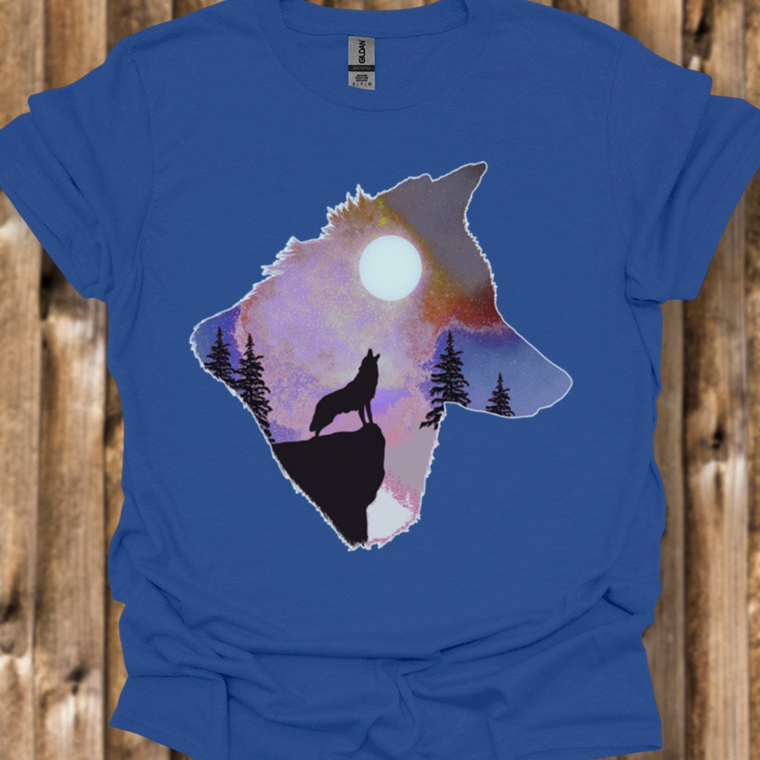Wolf volle maan double exposure T‑Shirt