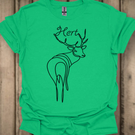 Hert staand lijntekening zwart T‑Shirt