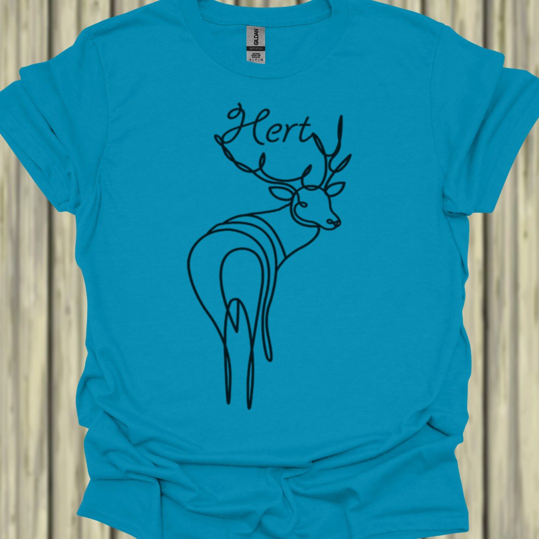 Hert staand lijntekening zwart T‑Shirt
