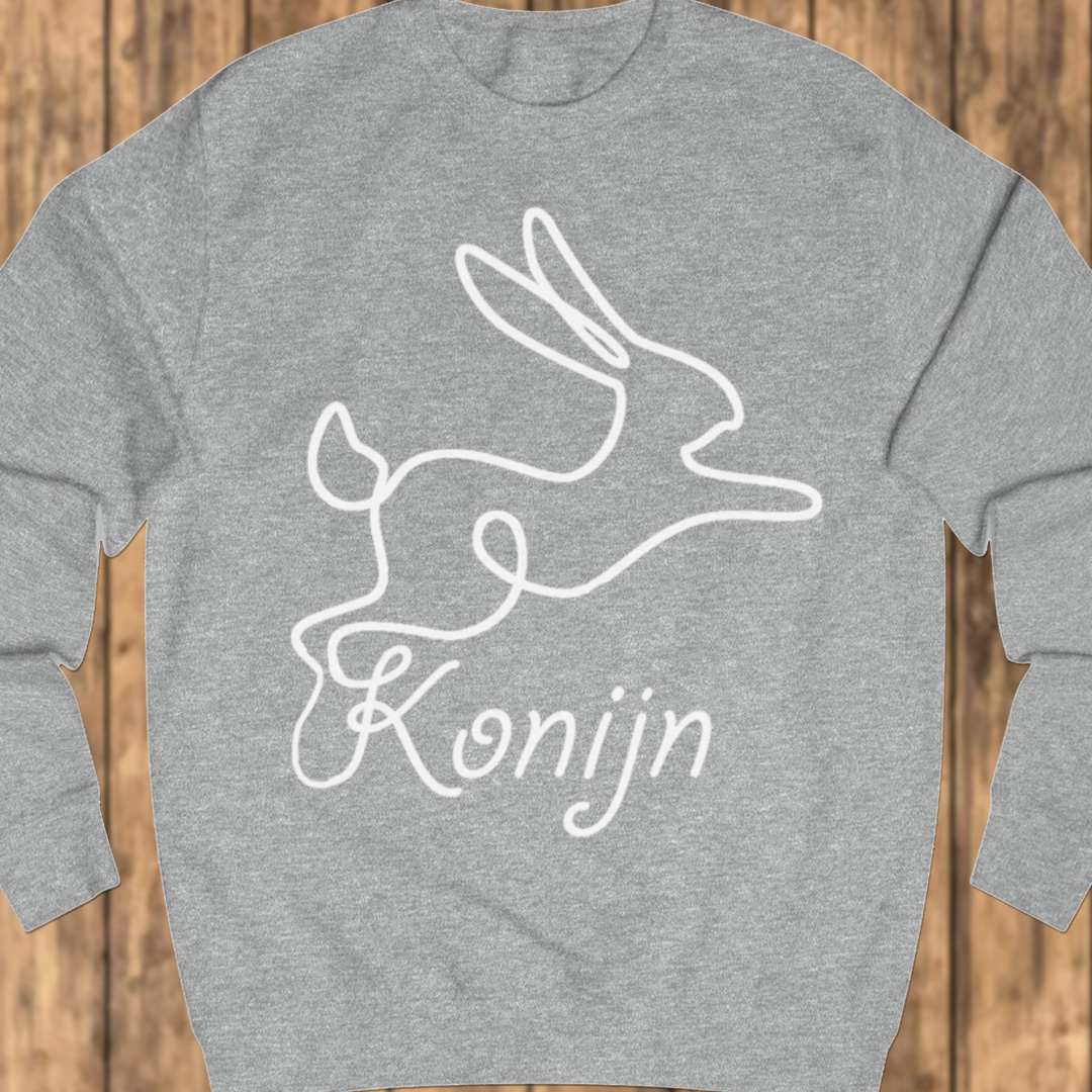 Rabbit line drawing white sweatshirt