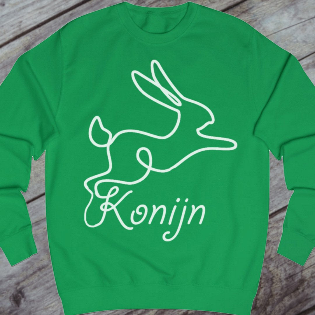 Rabbit line drawing white sweatshirt