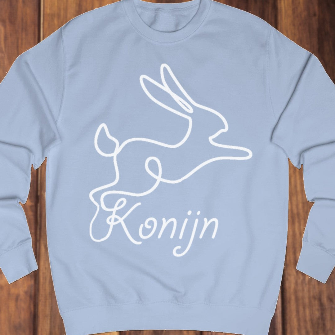 Rabbit line drawing white sweatshirt