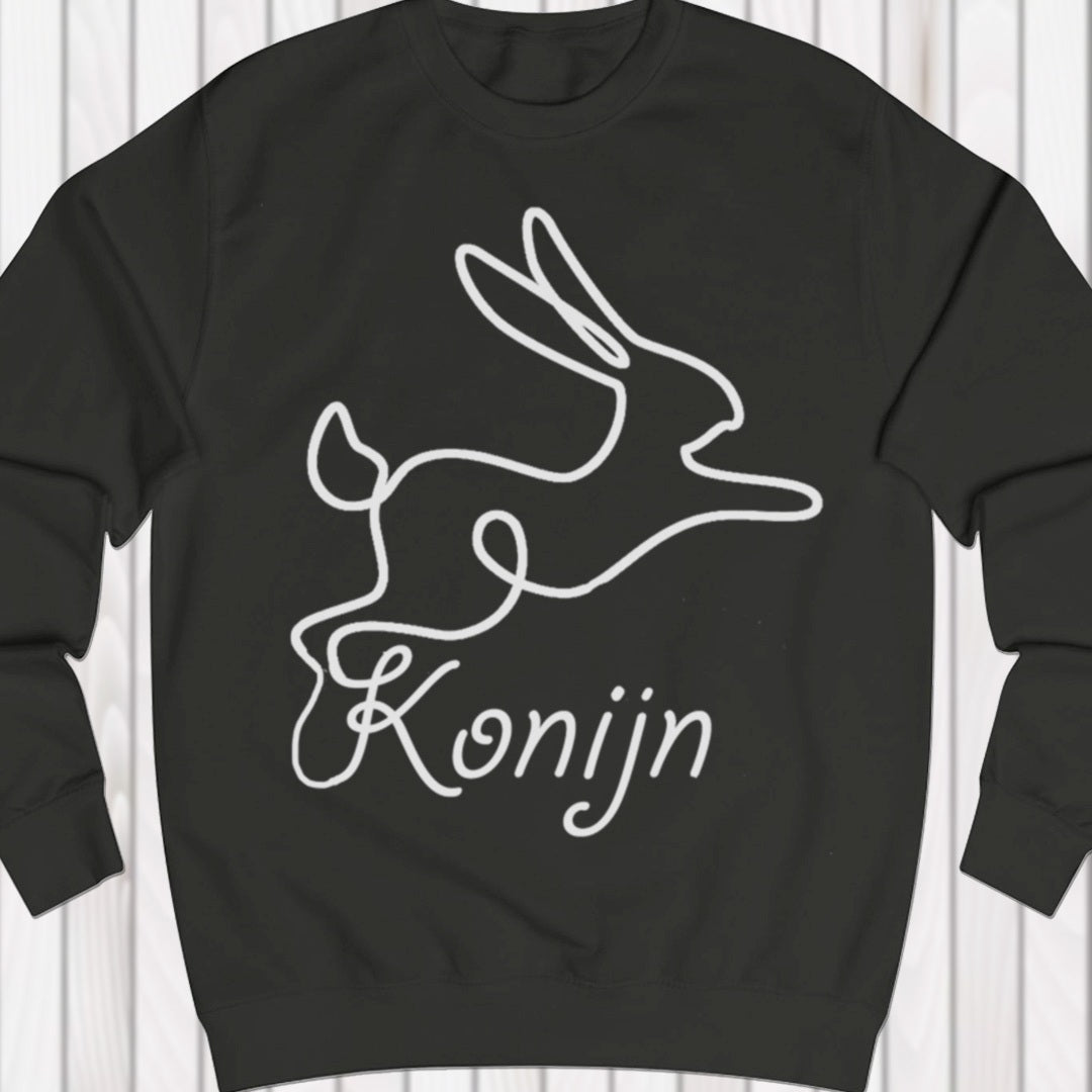 Rabbit line drawing white sweatshirt
