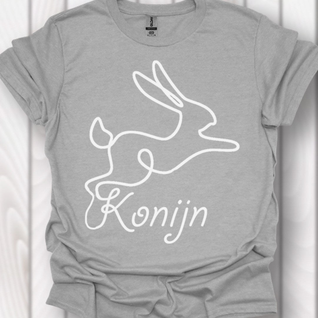 Konijn lijntekening wit T‑Shirt