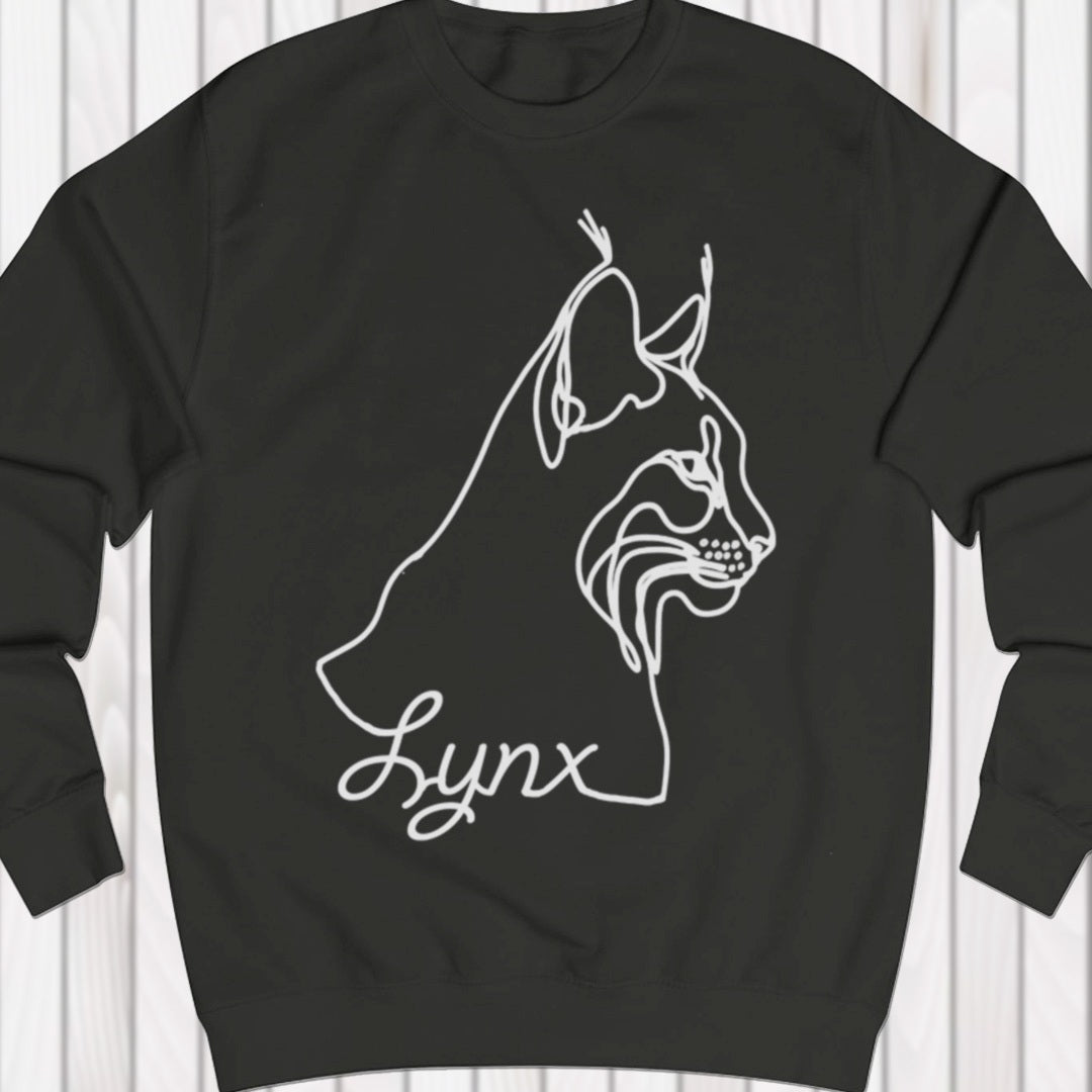 Lynx line drawing white sweatshirt