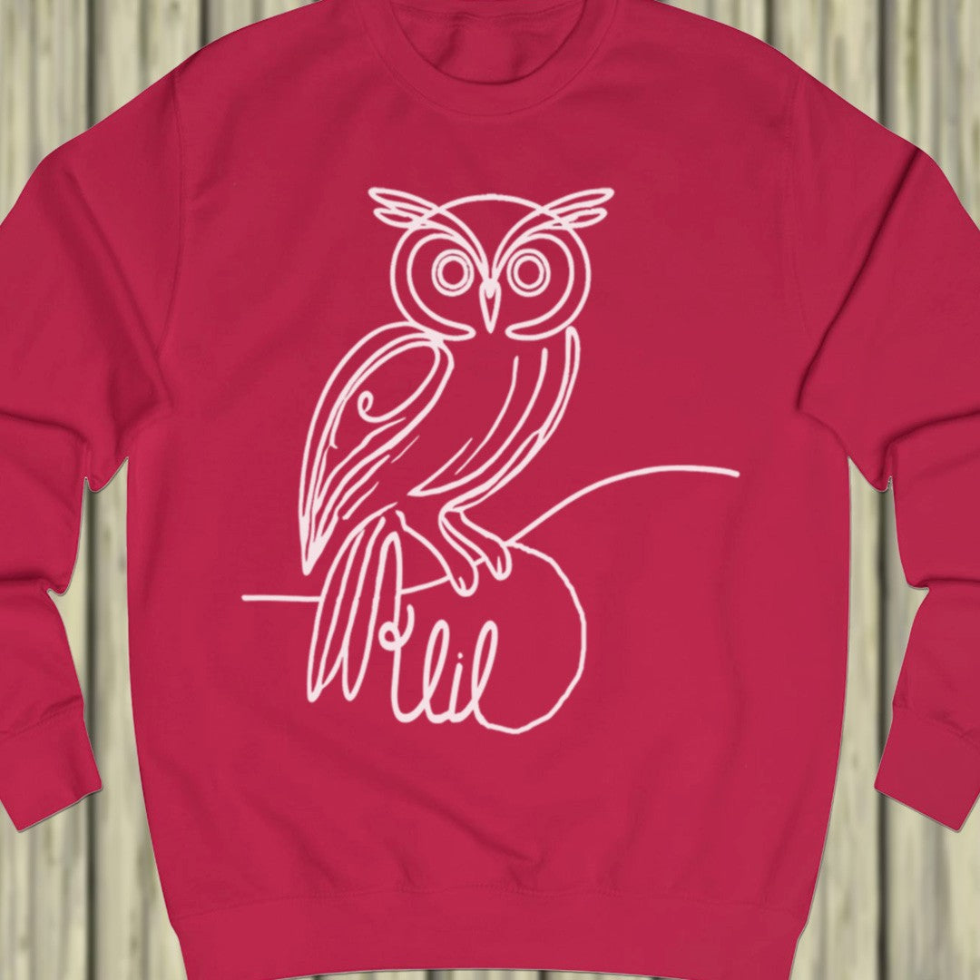 Owl line drawing white sweatshirt