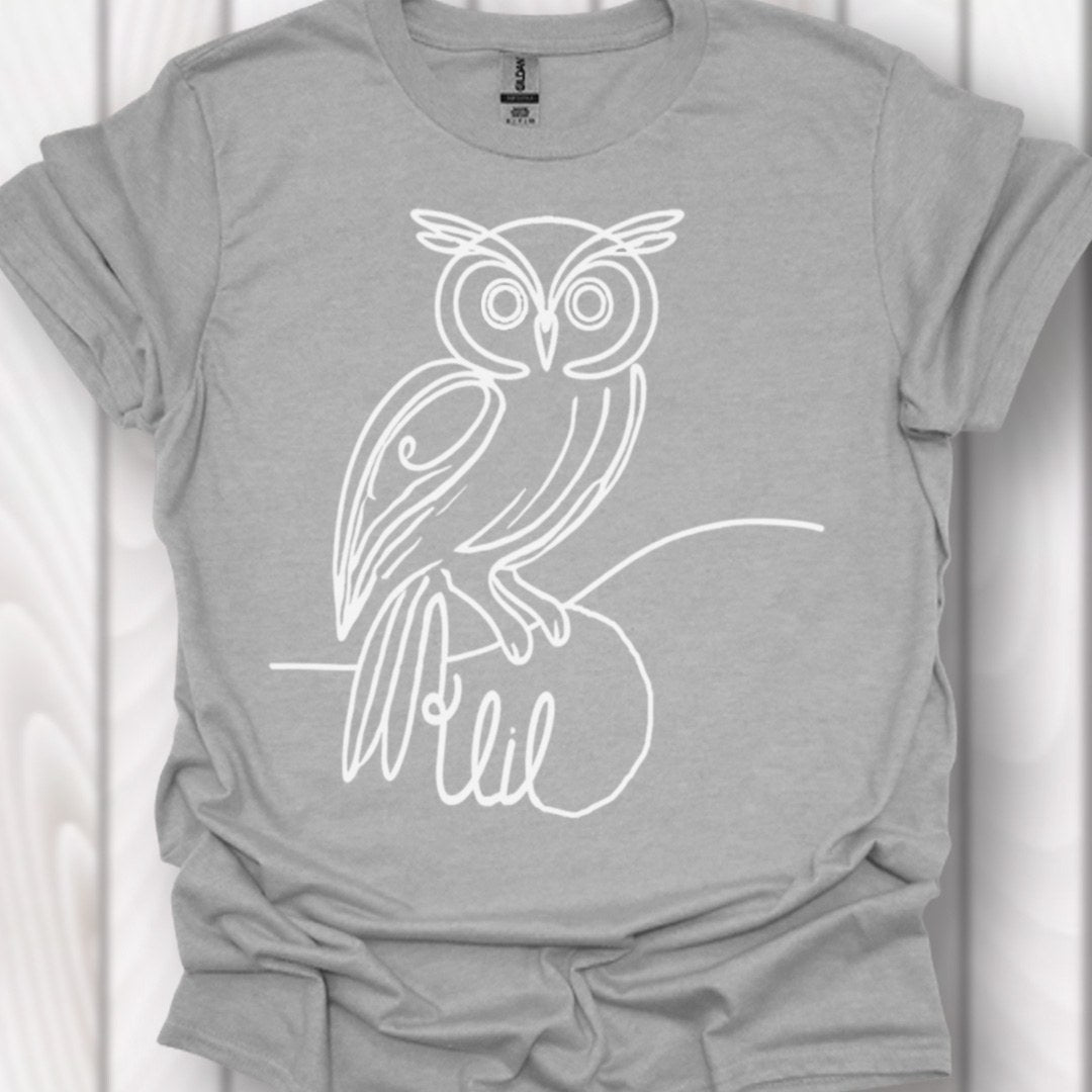 Uil lijntekening wit T‑Shirt