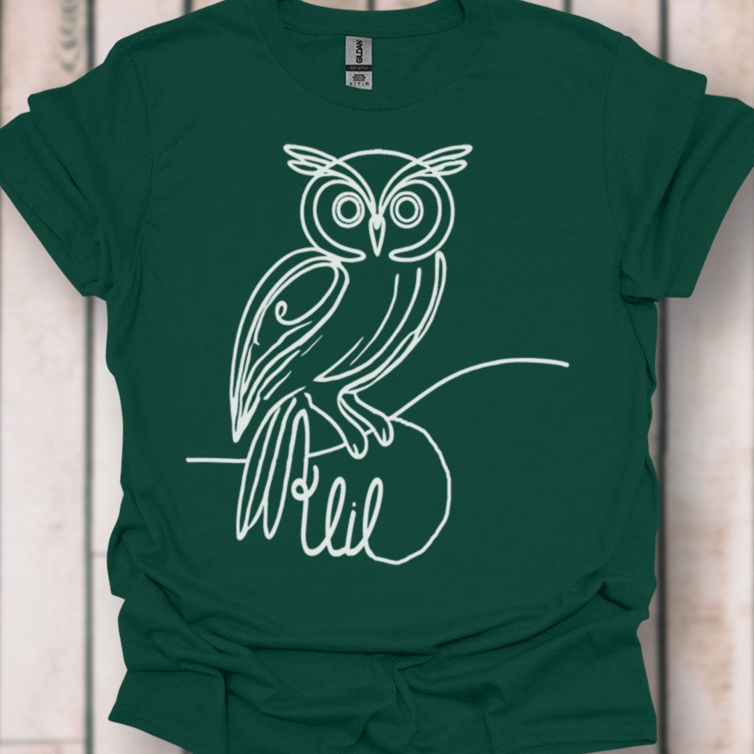 Uil lijntekening wit T‑Shirt