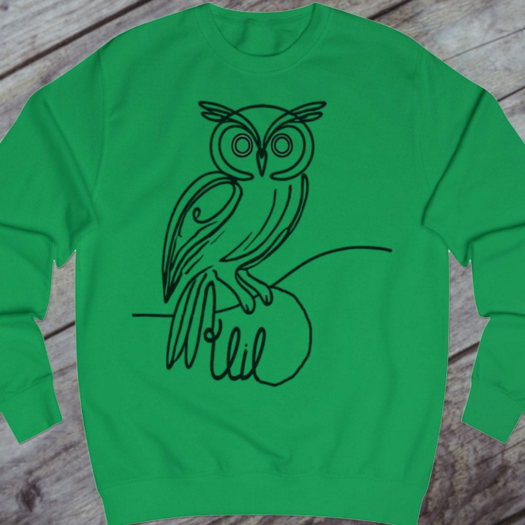 Owl line drawing black sweatshirt