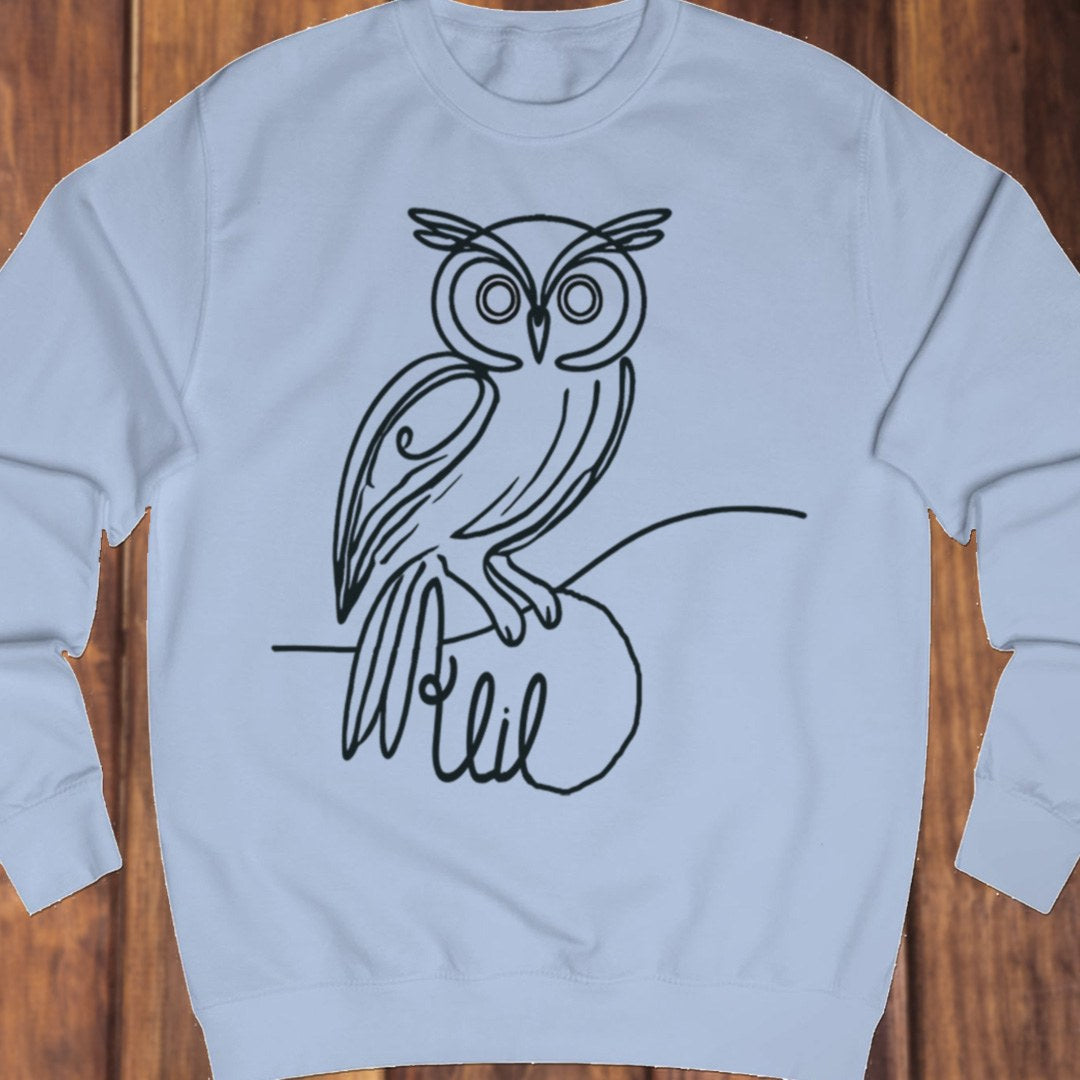 Owl line drawing black sweatshirt