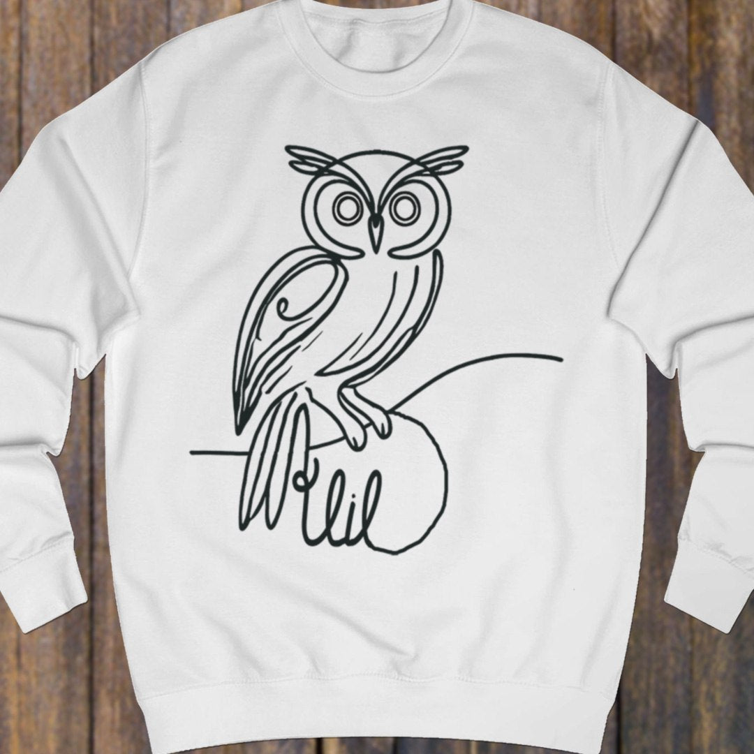 Owl line drawing black sweatshirt