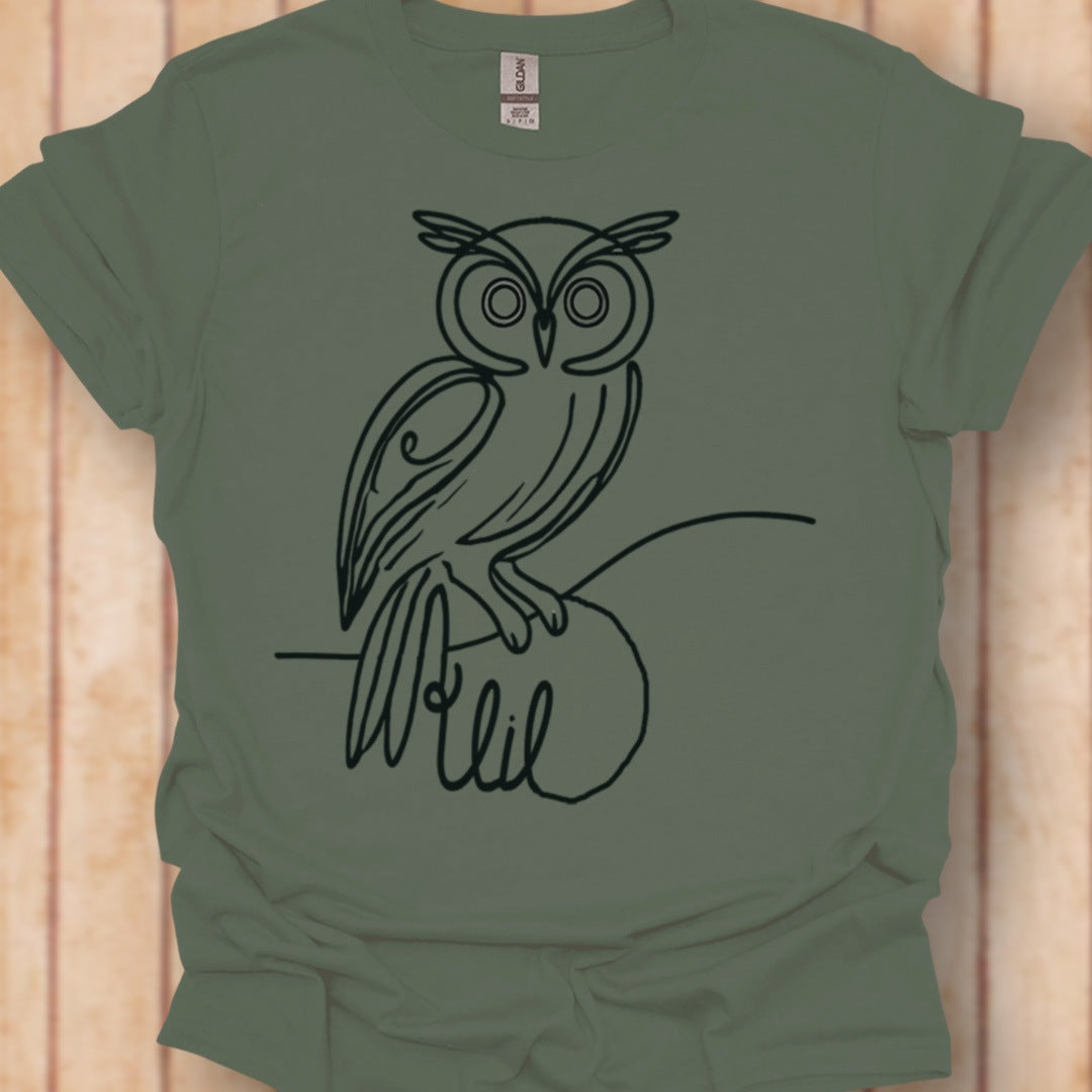 Uil lijntekening zwart T‑Shirt