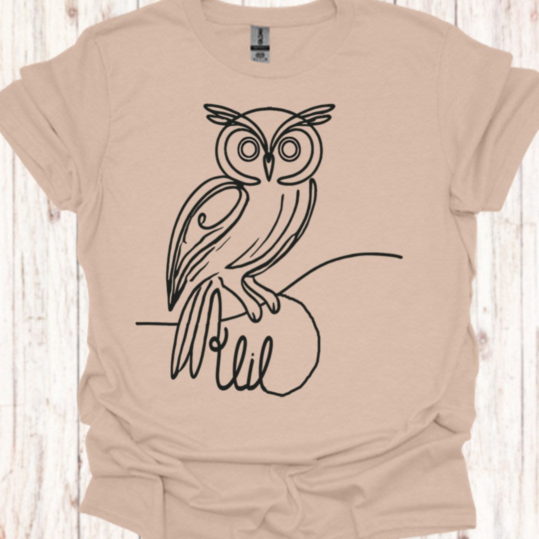 Uil lijntekening zwart T‑Shirt
