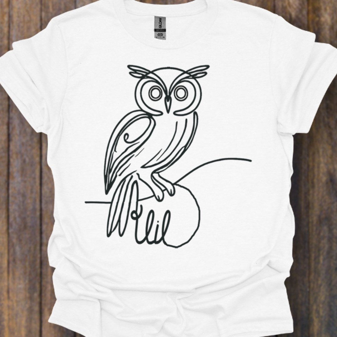 Uil lijntekening zwart T‑Shirt