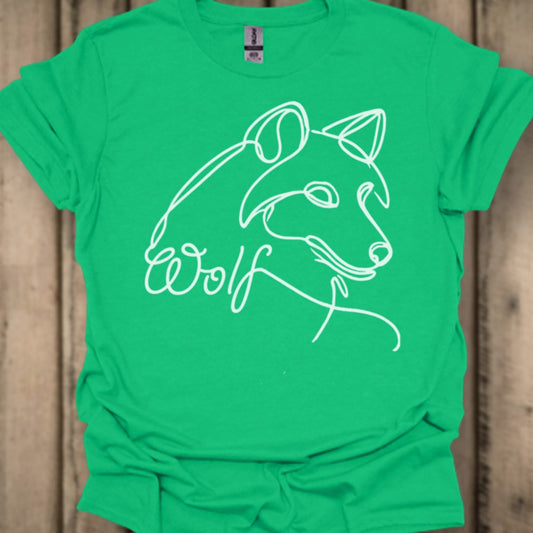 Wolf lijntekening wit T‑Shirt