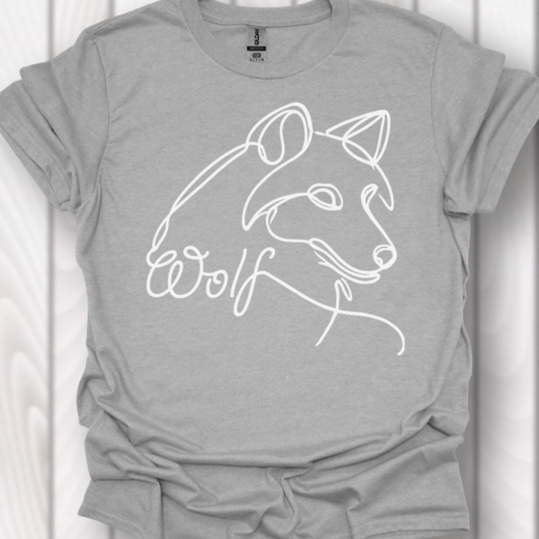 Wolf lijntekening wit T‑Shirt