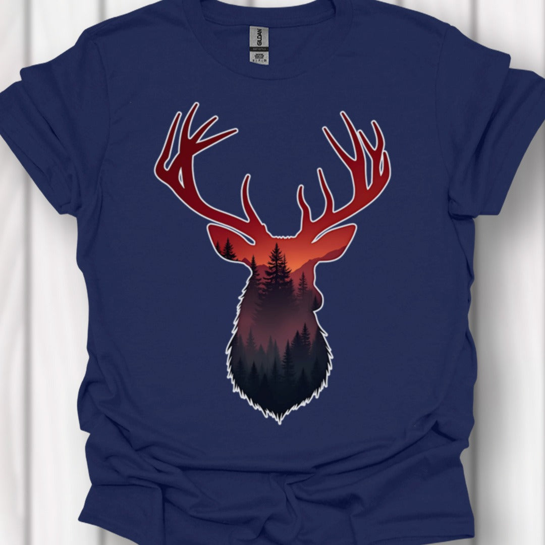 Cerf double exposition nuances rouges T-shirt intemporel