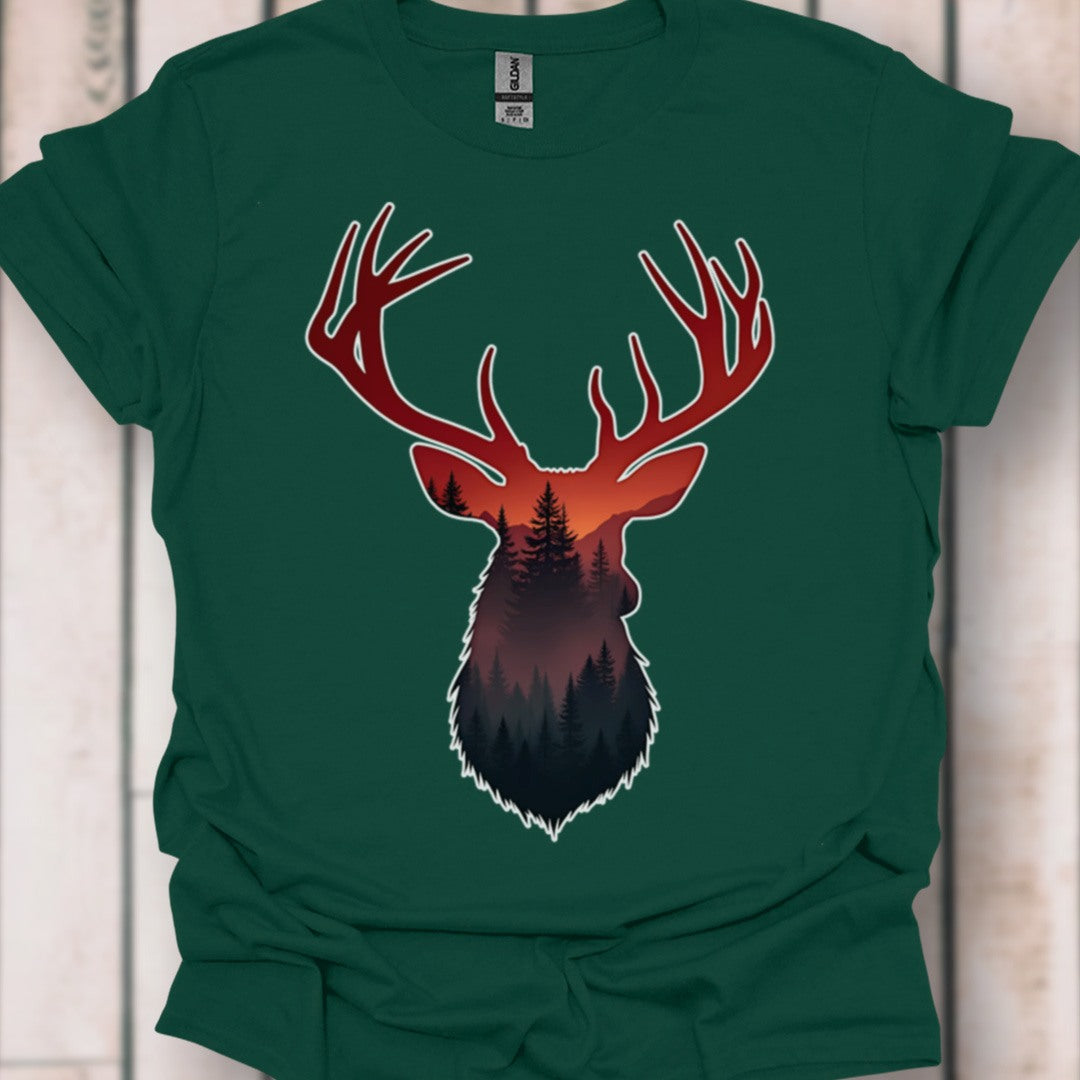 Cerf double exposition nuances rouges T-shirt intemporel