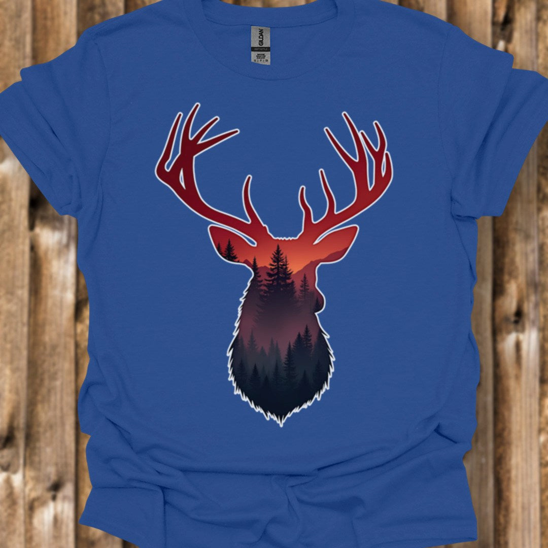 Cerf double exposition nuances rouges T-shirt tendance