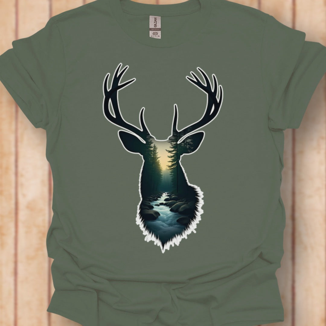 Hert double exposure bosbeek tijdloos T-shirt