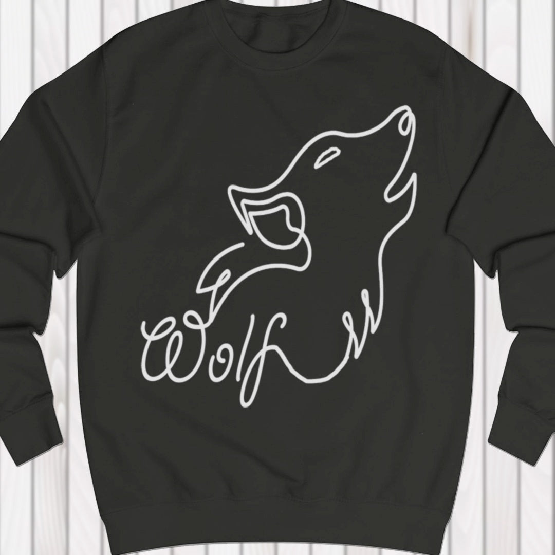 Huilende wolf lijntekening wit sweatshirt