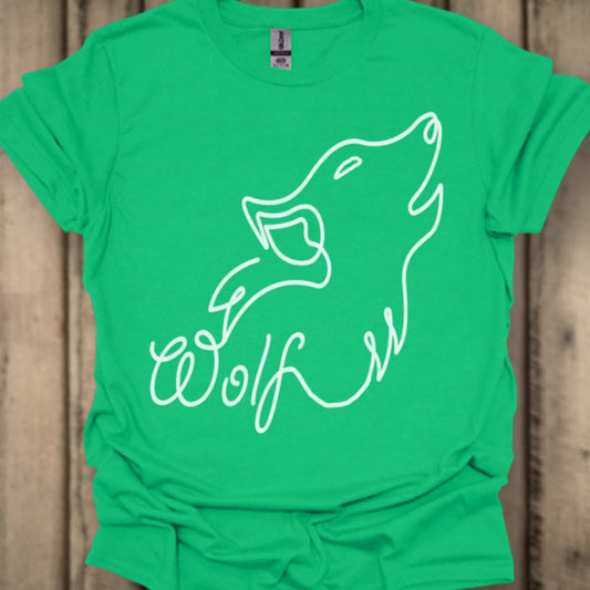Huilende wolf lijntekening wit T‑Shirt