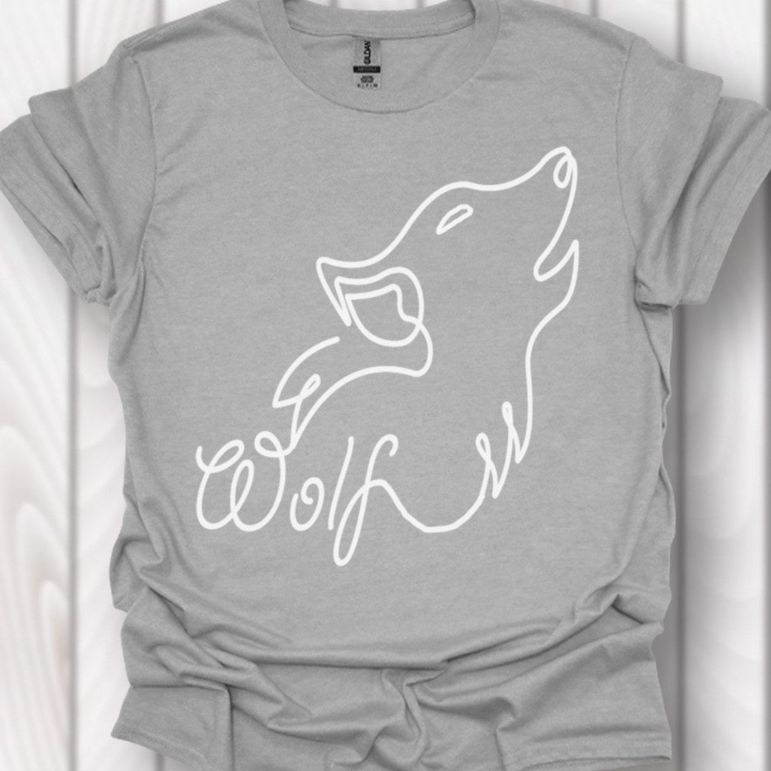Huilende wolf lijntekening wit T‑Shirt