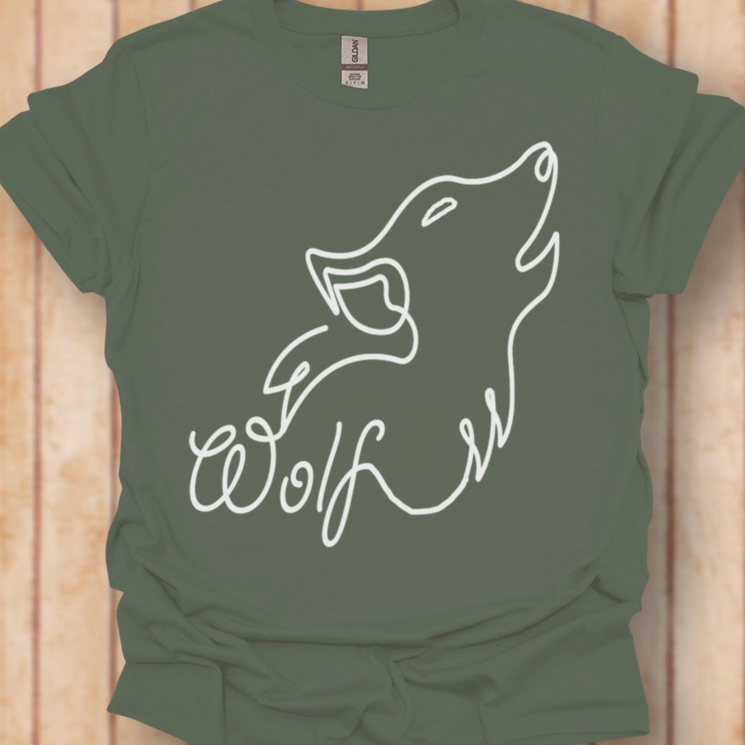Huilende wolf lijntekening wit T‑Shirt