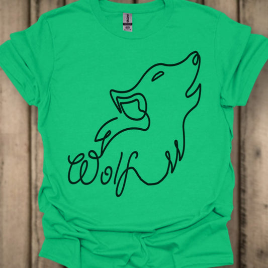 Huilende wolf lijntekening zwart T‑Shirt