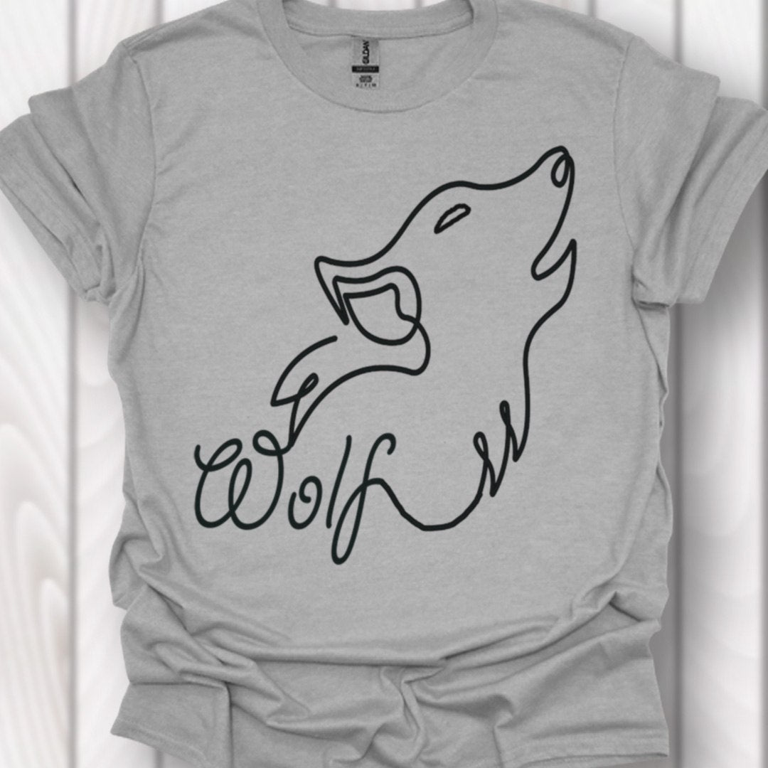 Huilende wolf lijntekening zwart T‑Shirt