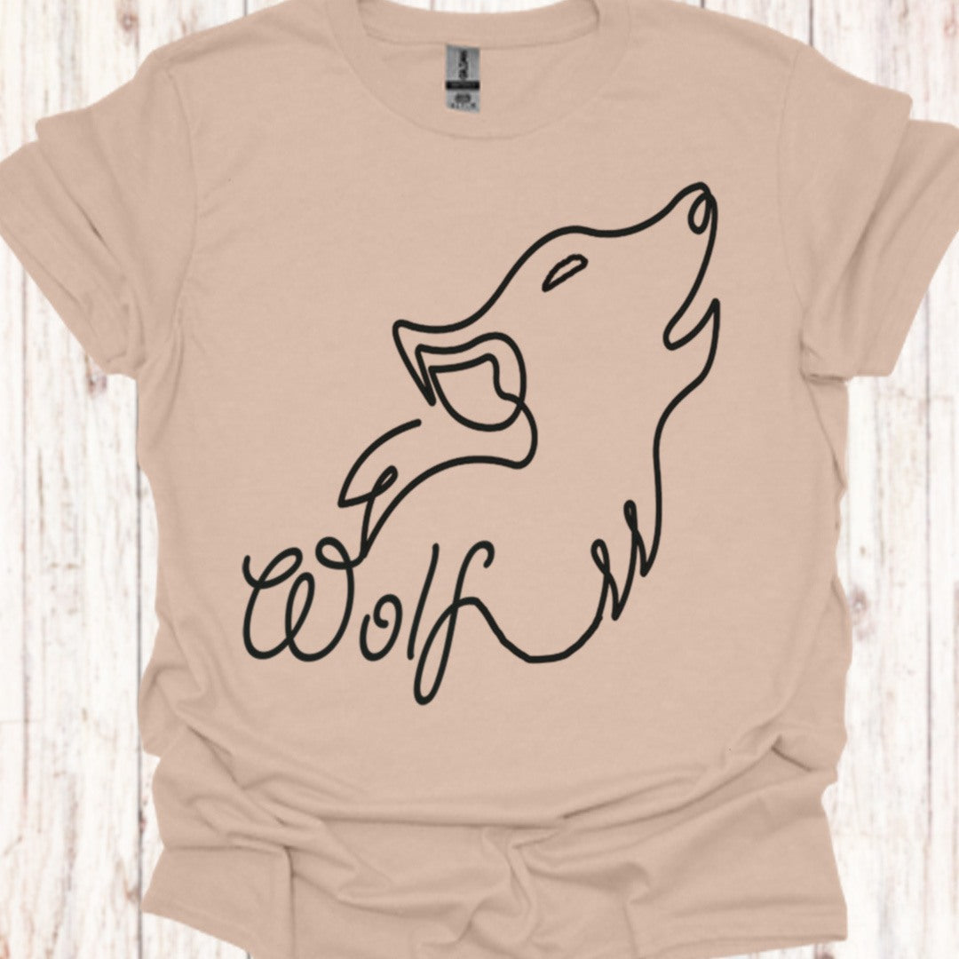 Huilende wolf lijntekening zwart T‑Shirt