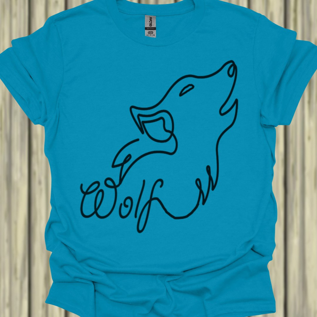 Huilende wolf lijntekening zwart T‑Shirt
