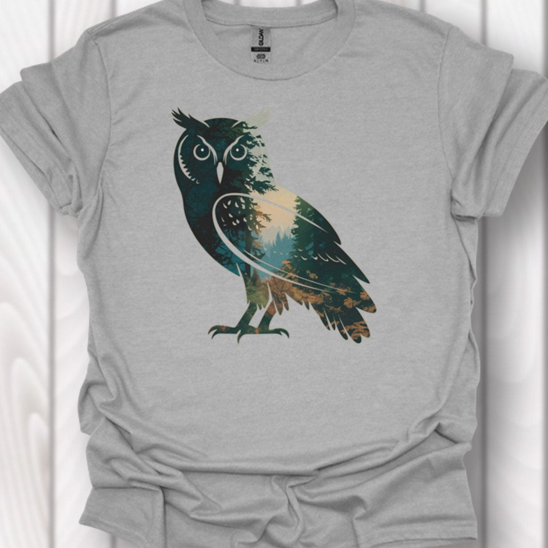 Uil double exposure bos tijdloos T-shirt