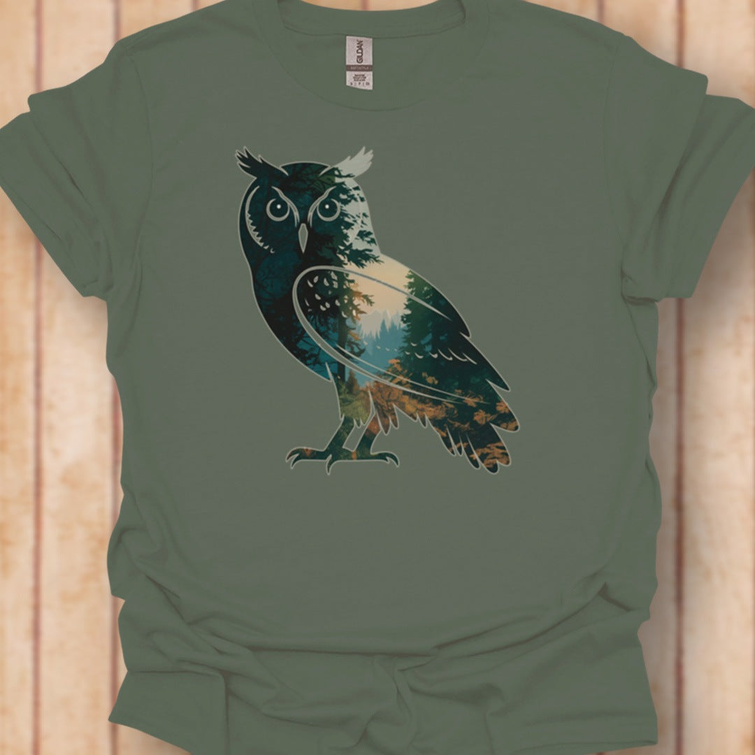Uil double exposure bos tijdloos T-shirt