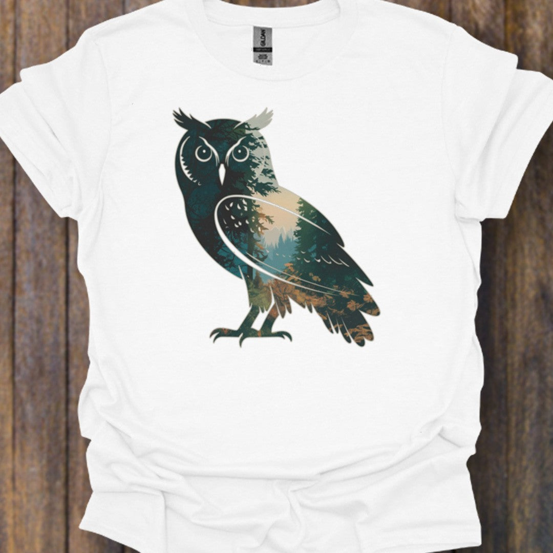 Uil double exposure bos tijdloos T-shirt