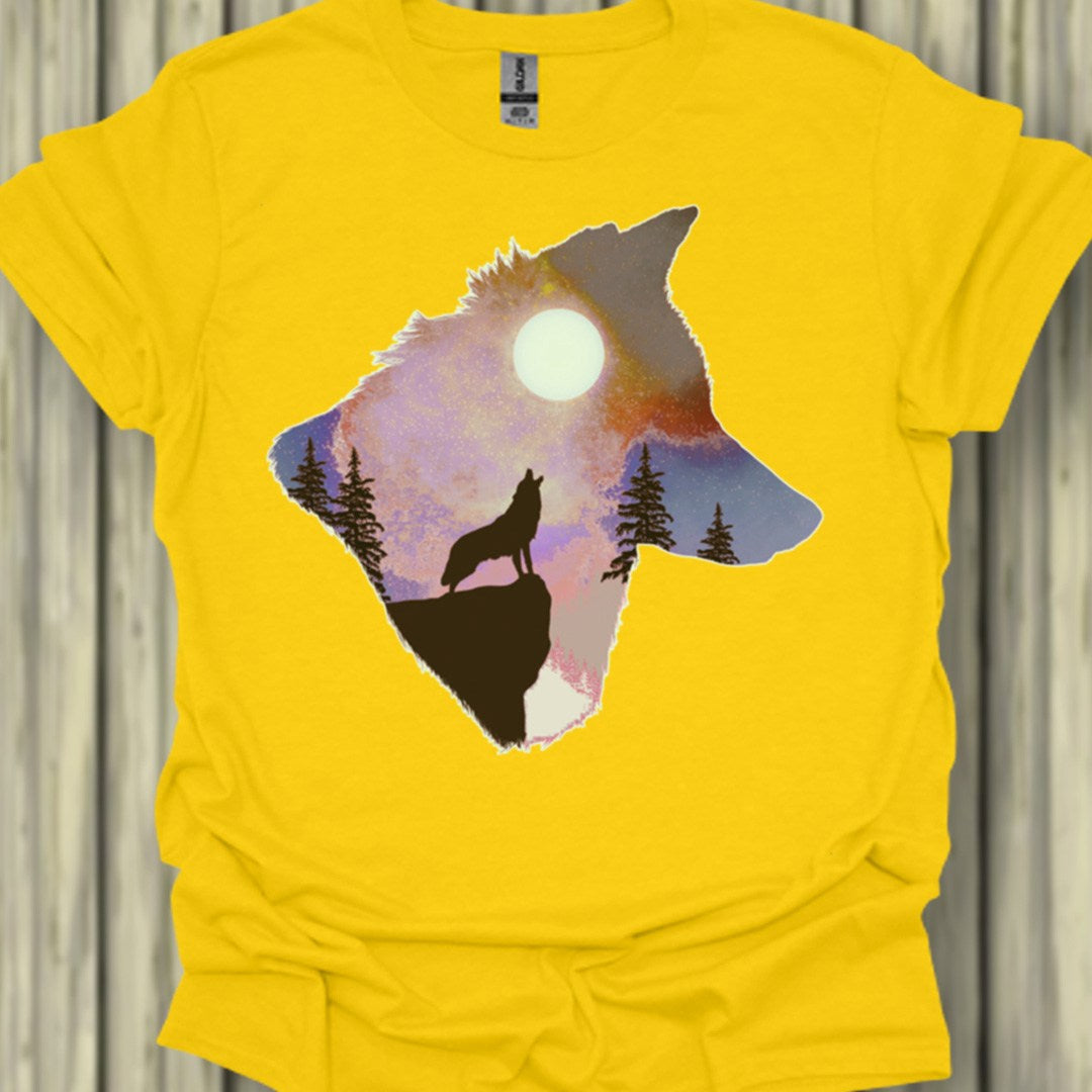 Wolf full moon double exposure trendy T-shirt