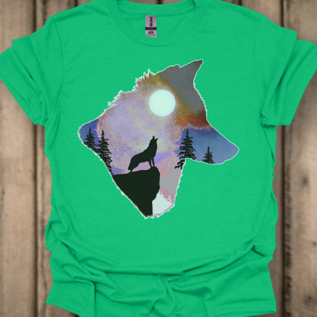 Wolf full moon double exposure trendy T-shirt