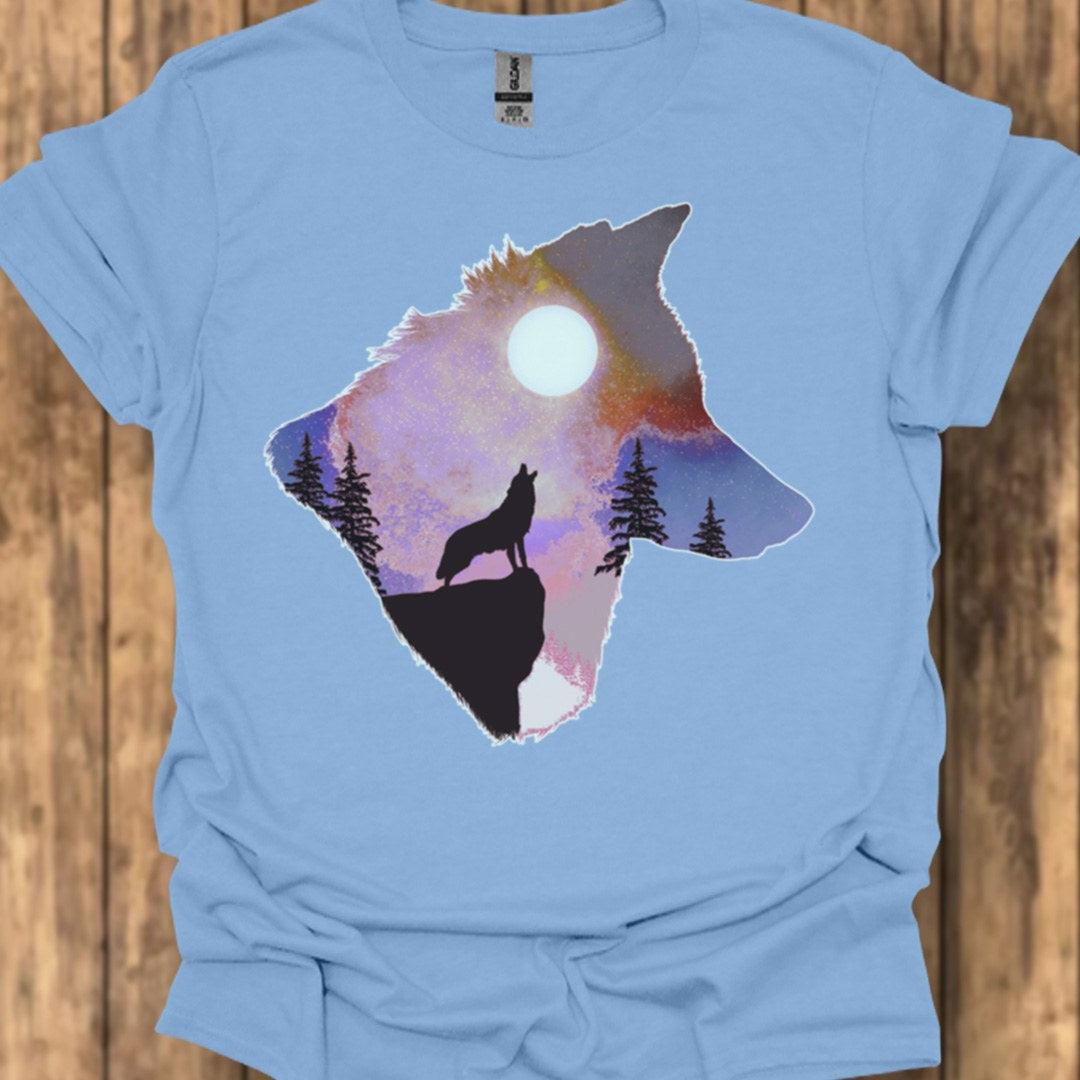 Wolf full moon double exposure trendy T-shirt