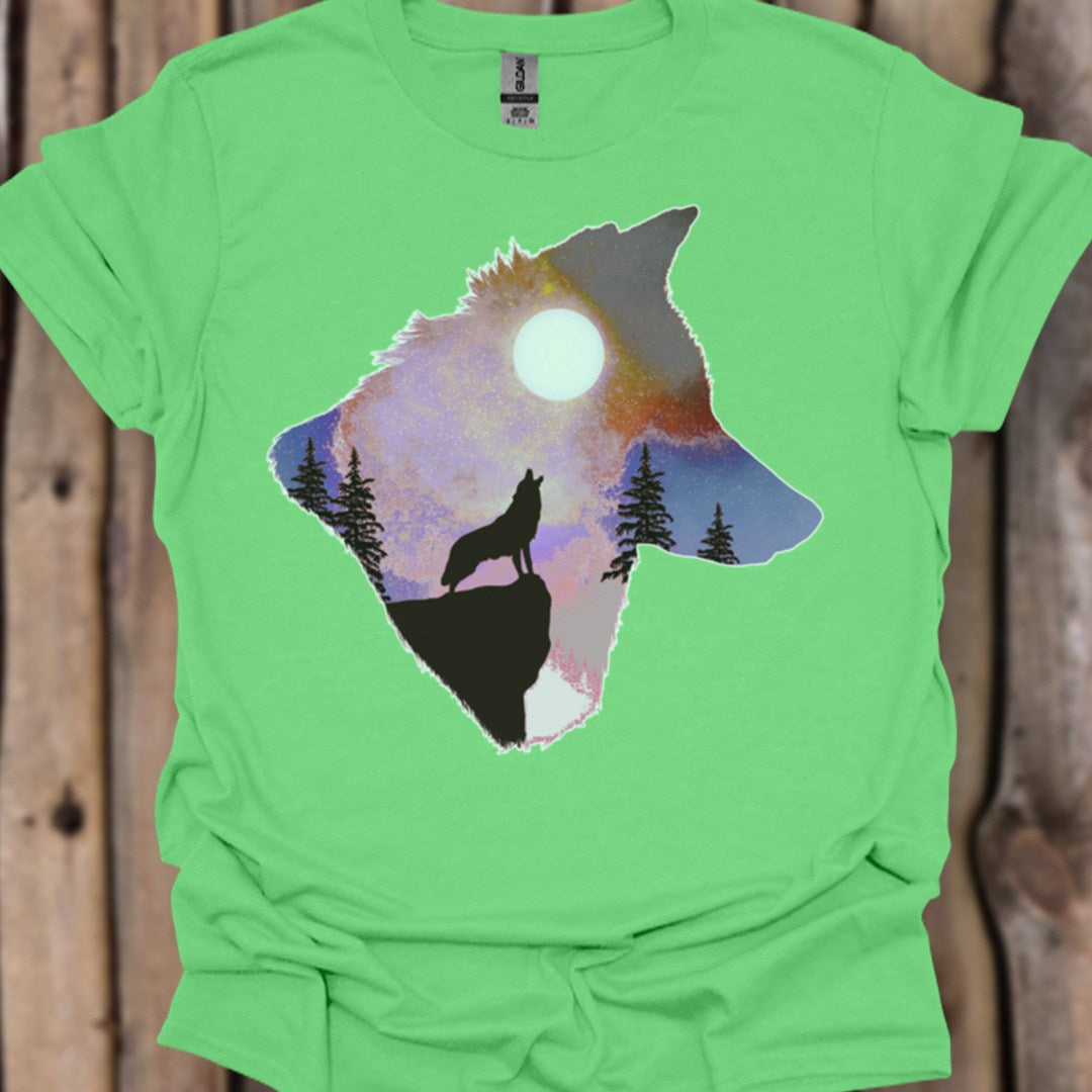Wolf full moon double exposure trendy T-shirt