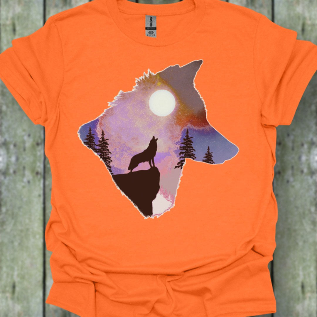 Wolf full moon double exposure trendy T-shirt